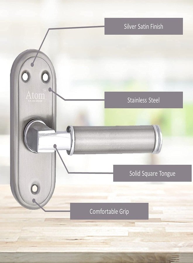 Atom Stainless Steel Bathroom Door Lock, Mortise Door Handle with Baby Latch Lock, Silver Satin Finish, Keyless, Bathroom Lockset for Door, Balcony Toilet Washroom, Skoda-Bl - Image 4